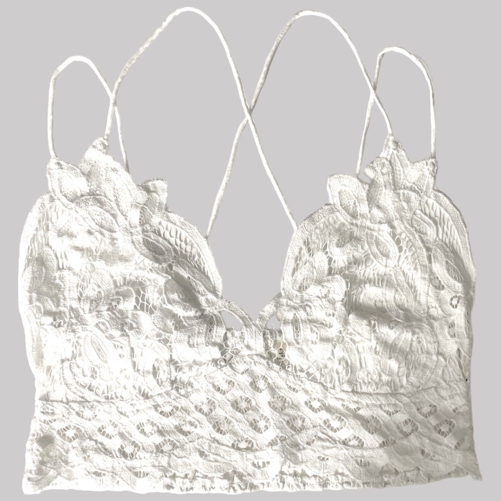 Like New Free People Adella Bralette, Crochet Lace, White, Size L